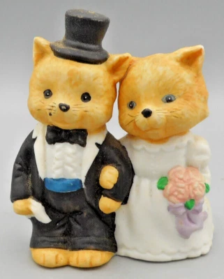 Винтажный Russ Berrie свадьбы Cat пара мини невесты и жениха фарфора Филиппины - Изображение 1 из 4