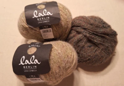 Lot of 3  Skeins Lala Berlin Alpaca, Merino & Cotton  2 Beige/Gold 1 Brown Gold - Image 1 of 4