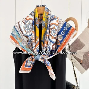 Sallys Boutique 100% Satin Silk Wrap Scarf Tribal Print Bandanna Shawl 35" - Picture 1 of 11