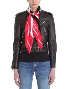 BALENCIAGA BLACK LEATHER SCARF DETAIL MOTO JACKET~ SIZE 40 $3900 - Picture 1 of 12
