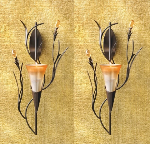 Two 2 Dawn Lily Candle Holders Modern Home Art Accent Decor Wall Sconces NEW Cover
