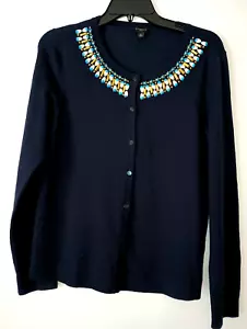 Talbots Extra Lg. Petite Navy Sweater Cardigan Blue, White, Gold Beads (243-13) - Picture 1 of 3