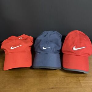 Nike Golf Featherlight Dri-Fit Swoosh Cap Hat Adjustable Blue Red Lot Of 3