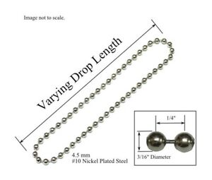 4.5mm #10 NICKEL Plate METAL BEAD Continuous CHAIN LOOP for CLUTCH ROLLER SHADES