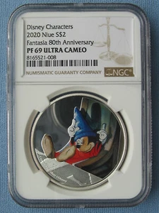 2020 Niue Disney Fantasia Sorcerer's Apprentice Mickey Mouse 1oz Silver NGC PF69 - Picture 1 of 10