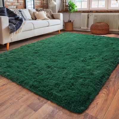 Super Soft Area Rugs for Living Room, 4x6 Feet Modern Shag Dark Green Rug Fluffy - Image 1 of 4