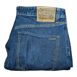 Volcom Vorta Slim Straight Jeans Mens 34 34x30 Blue Denim Dark Measures 36.5x32 - Picture 1 of 13