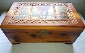 Joyero vintage de madera con espejo de cedro - Imagen 1 de 12