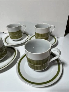 Mikasa Tea Coffe Cup Saucer Accent Contour Fine China Green Line 1960s Set 4 - Picture 1 of 9