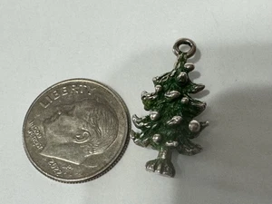 Vintage Sterling Silber Kiefer Charm Grün Emaille Immergrün - Bild 1 von 8