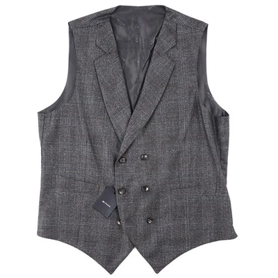 Kiton Napoli Gray-Blue Check Cashmere-Silk-Linen Waistcoat 40 (Eu 50) Vest NWT - Image 1 of 4