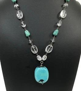 Lucas Lameth 925 Sterling Silber Türkis Quarz Edelstein Perlen Halskette Boho - Bild 1 von 9