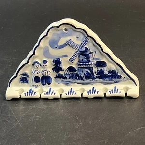 Vtg Delft Holland Blue White Windmill Hanging 6 Spoon Holder Display Rack 6” - Picture 1 of 9