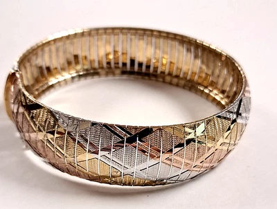 MILOR ITALY STERLING VERMEIL TRI-COLOR FLEX BANGLE BRACELET (8") 31.89GR - Image 1 of 4