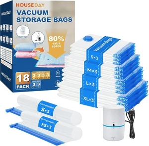 18 Pack Vacuum Storage Bags with Electric Pump, Valve, Space Saver Compression - Picture 1 of 9