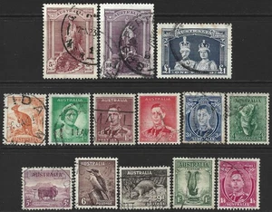 Australia 1937-49 KGVI Basic Definitive Set of 14 SG.164/178 Used Cat:£80+ - Picture 1 of 2
