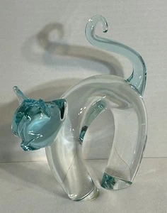 Figura de gato de vidrio transparente azul Lucio Zanetti vintage RARA FIRMADA - Imagen 1 de 21