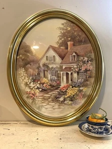 Vintage Oval Gold Framed Country Cottage Picture | Home Interiors | 90s Art - Picture 1 of 7