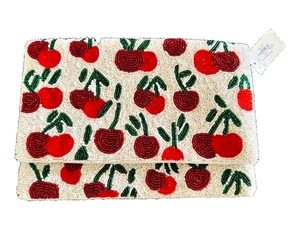 NWT Viral Cherry Hand Beaded Shoulder Bag White Red Clutch Cherries Purse Chain - Picture 1 of 10