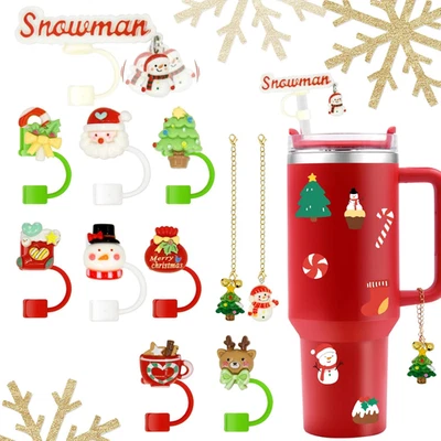 11Pcs Christmas Silicone Straw Toppers for Stanley Cup Tumblers