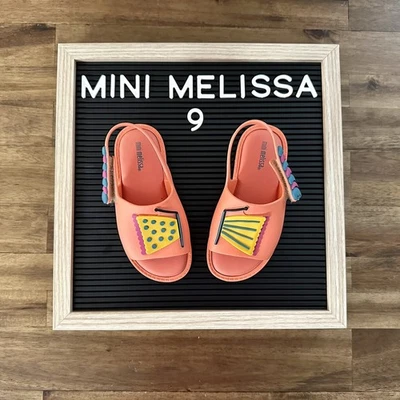 Mini Melissa Mia Fabula Coral Orange Yellow Blue Butterfly Sandals Slingbacks 9 - Image 1 of 4