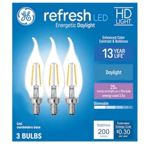 GE Refresh HD LED 40 Watt Replacemen Daylight Bulb 3-Pack 200 Lumens CA11 - Picture 1 of 1