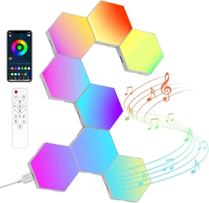 8 Pack Hexagon Led Lights Wall Panels: RGB Lights with APP Smart Modular Panel - Picture 1 of 6