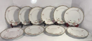 Antique German Pink Floral Gold Edge Porcelain Dessert Plates Set/10 -7 1/2” - Picture 1 of 11