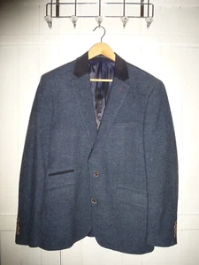 mens REMUS UOMO PURE WOOL & SILK BLUE BLAZER SIZE 44 R CHEST TAPERED FIT - Picture 1 of 8