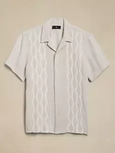 Banana Republic Men's Short Sleeve St. Resort Diamond Embroidery Linen Shirt - Picture 1 of 5