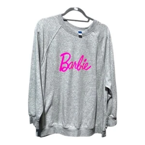 Old Navy Barbie Sweatshirt, Size L, Gray with Pink Logo - Picture 1 of 6