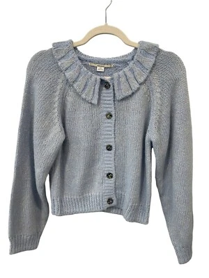 Кимчи синий кнопка металлический кардиган женщин M Питер Пэн воротник длинным рукавом новый - Изображение 1 из 4