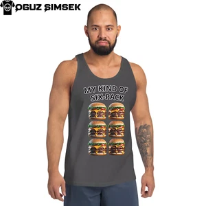 Men’s Tank Top: MY KIND OF SIX-PACK | Hamburger Sixpack | Funny Fitness Humor - Picture 1 of 15
