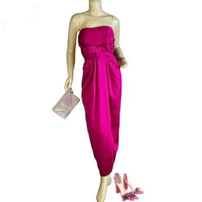WOMEN'S VINTAGE 1980'S VICTOR COSTA PINK STRAPLESS SATIN FORMAL DRESS SZ 8 - Image 1 of 4