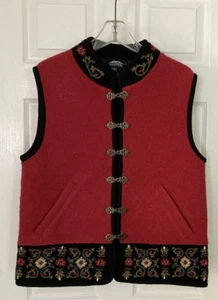 Icelandic Design 100% Wool Embroidered Floral Zip Vest Red Paisley Womens XL - Picture 1 of 7