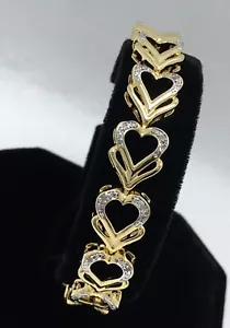 Emulous(TM) Gold Plated Double Open Heart Link Bracelet w/ Clear Gem Accents - Picture 1 of 11