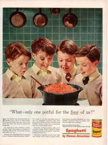 Vintage advertising print Food FRANCO AMERICAN Spaghetti Four Hungry Boys 1955 - Picture 1 of 1