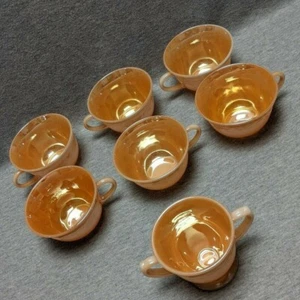 Anchor Hocking Fire King Peach Luster Laurel 6 Cups Sugar Lot Of 7 - Picture 1 of 11