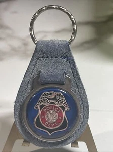 Vintage Light Blue Suede Police Dept Keychain - Picture 1 of 1