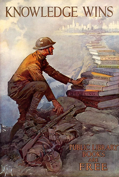 UNKNOWN Knowledge Wins - Public Library Books - 1918 - World War I - Propaganda Poster