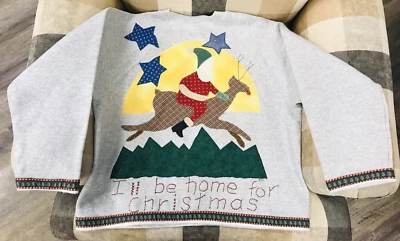 Новый ручной работы Рождественский Санта / олень аппликация на серый толстовка - размер большой - Изображение 1 из 4