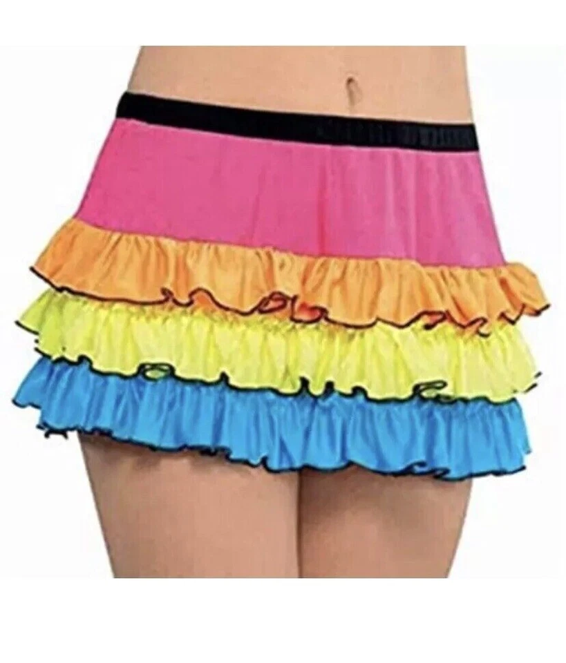 80's Neon Rainbow Electric Party Skirtlet Skirt Adult Women's Halloween Costume - Image 1 of 1