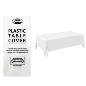 Rectangle White Plastic Table Cover Mat TableCloth Wedding Birthday Party - Picture 1 of 1