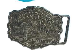Livingston Wells Gürtelschnalle Militär Inland Händler Ausland Gold Schiff Boot USA - Bild 1 von 2