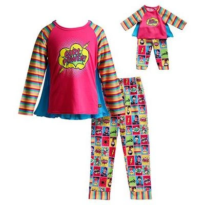 Conjunto de pijama de superhéroe de poder niña 2-7 y muñeca a juego apto para American Girl Foto 1 de 3
