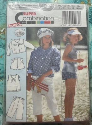 Girls Super Combo Jacket Top Capris Shorts Cap Burda 4089 Sizes 6 to 14 Uncut - Image 1 of 2