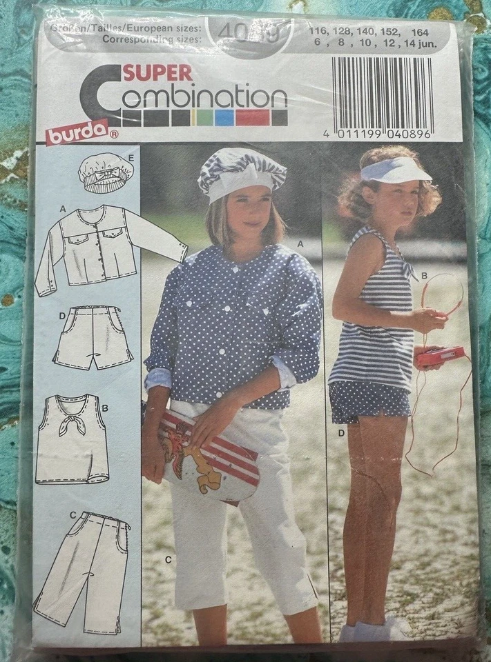 Girls Super Combo Jacket Top Capris Shorts Cap Burda 4089 Sizes 6 to 14 Uncut - Image 1 of 2