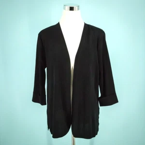 Exclusively Misook Size Medium M Black Open Front Cuffed 3/4 Sleeve Acrylic Knit - Picture 1 of 7