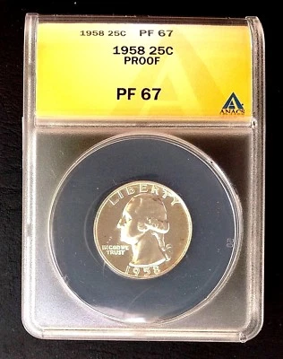 1958 25C Washington PROOF Silver Quarter ANACS PF 67  - Image 1 of 4
