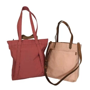 Fjallraven & Madewell Transpot Canvas Tote Bag Pink & Peach Leather Straps & Zip - Picture 1 of 12
